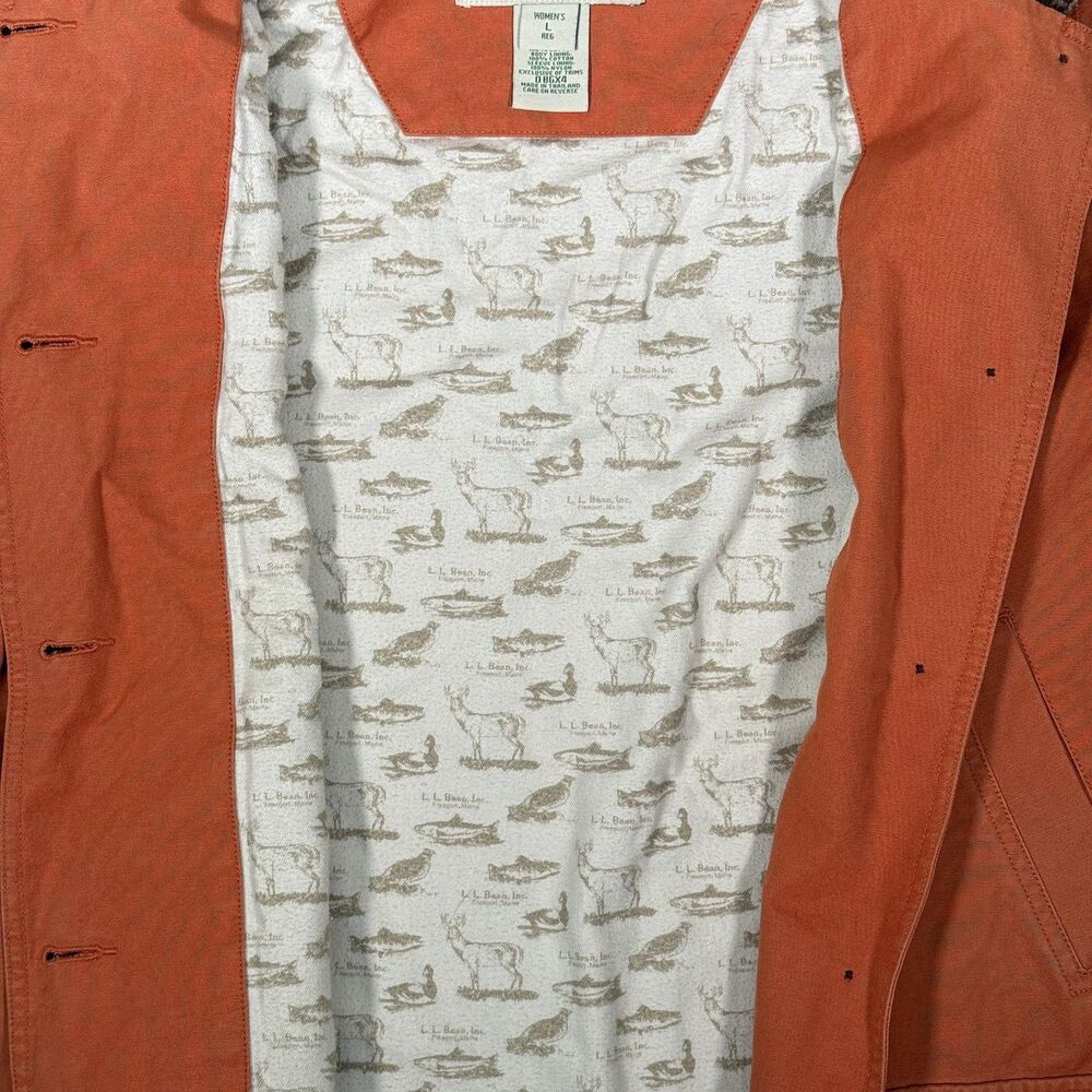 LL Bean Vintage Barn Chore Coat Canvas Field Jacket Womens Large Orange - Picture 11 of 12